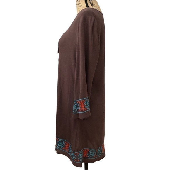 Umgee Embroidered Boho Style Tunic Size Small Brown and Blue - Picture 2 of 8